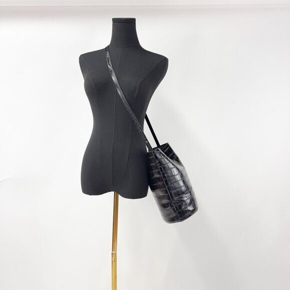 OAK + FORT Pleather Faux Croc Leather Bucket Back with rope handles pocket - Picture 9 of 12